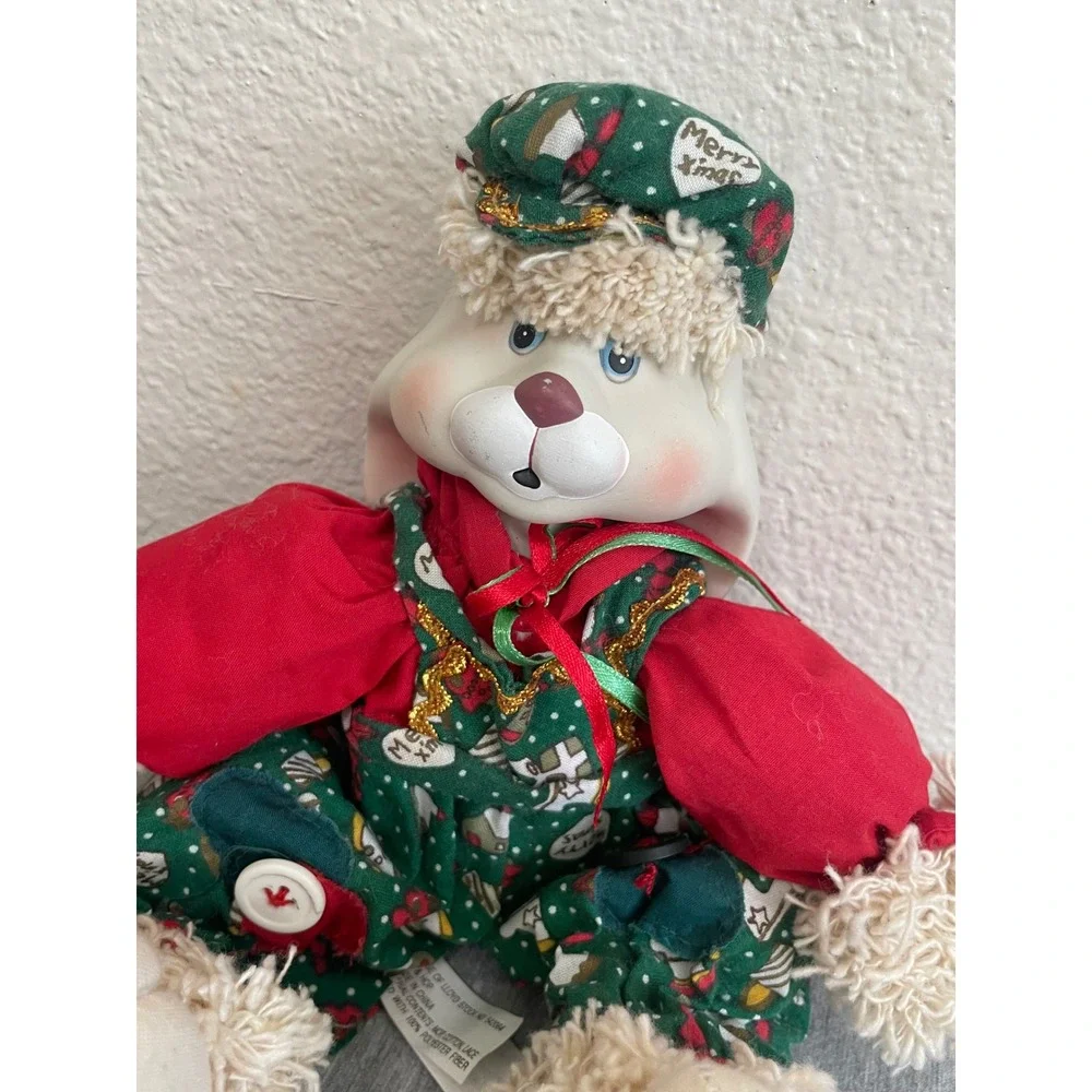 VTG House of Lloyd Hip & Hop Christmas Plush Bunny Pair Green Red 542064 Good